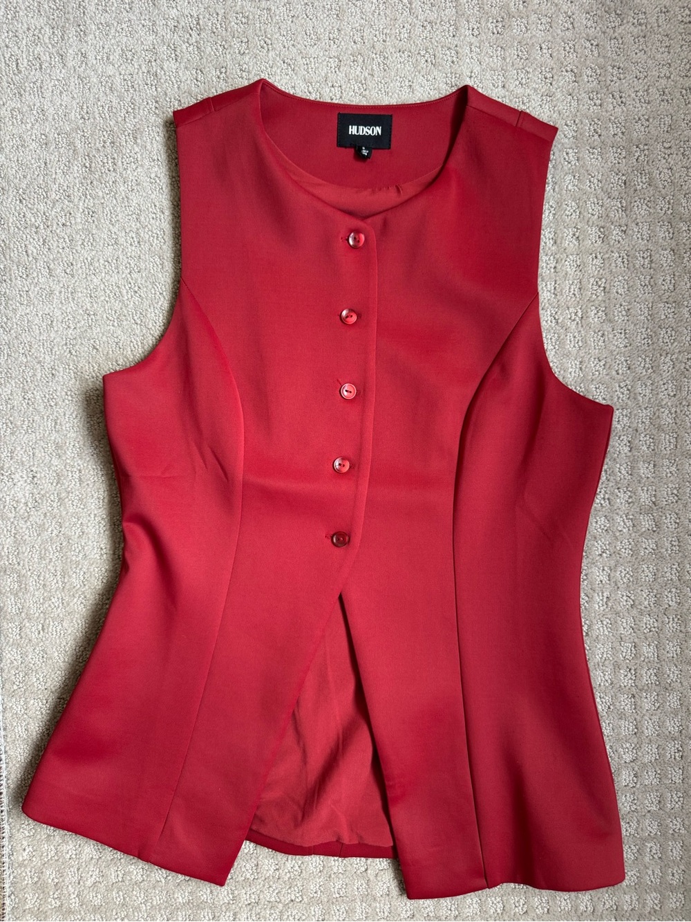 Hudson Jeans Red Sleeveless Buttoned Peplum Top / Tuxedo Vest